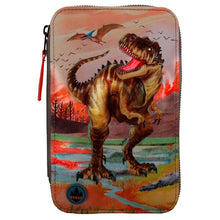 Load image into Gallery viewer, Dino World Triple Filled Pencil Case with LED Khaki