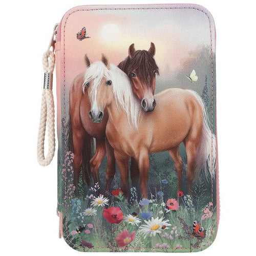 Miss Melody Triple Filled Pencil Case Flowers (2xhorses)