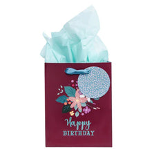 Load image into Gallery viewer, Gift Bag Small Happy Birthday (Maroon with Flowers)