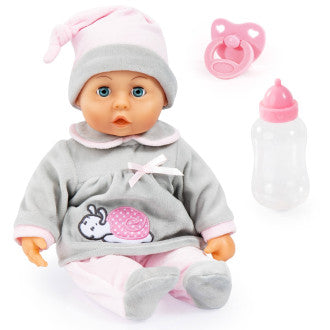 First Words Baby Doll 38cm (Grey & Pink Clothes) (Boxed)