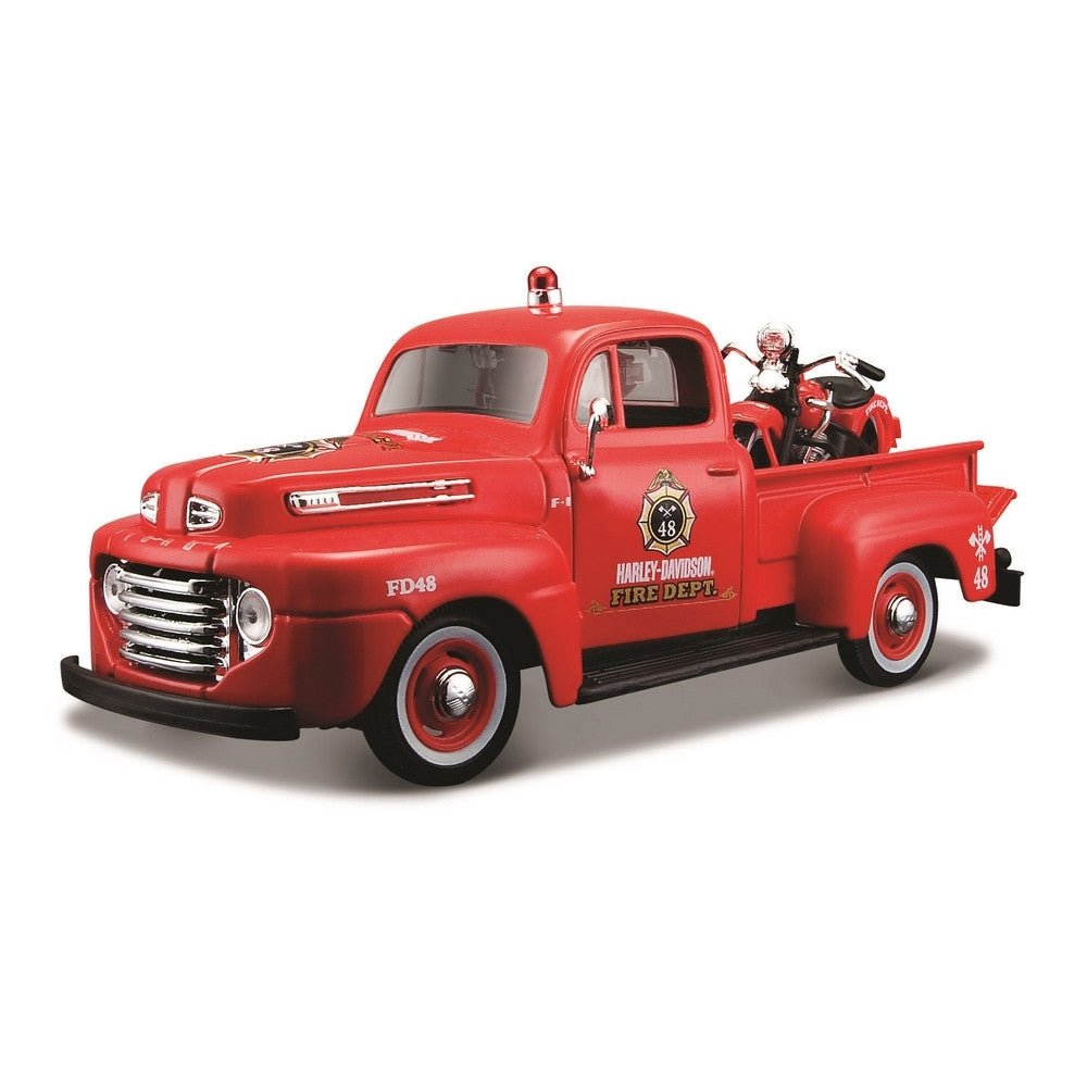 Ford Pick-up w Harley Davidson Motorcycle (Red) (scale 1:24)